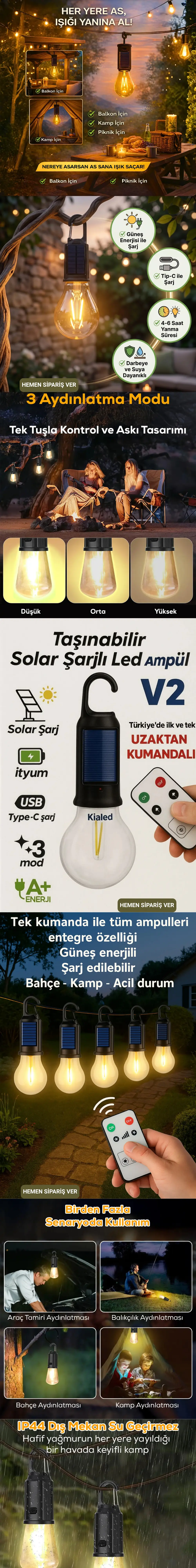 Kumandalı Solar Şarjlı LED Ampul
